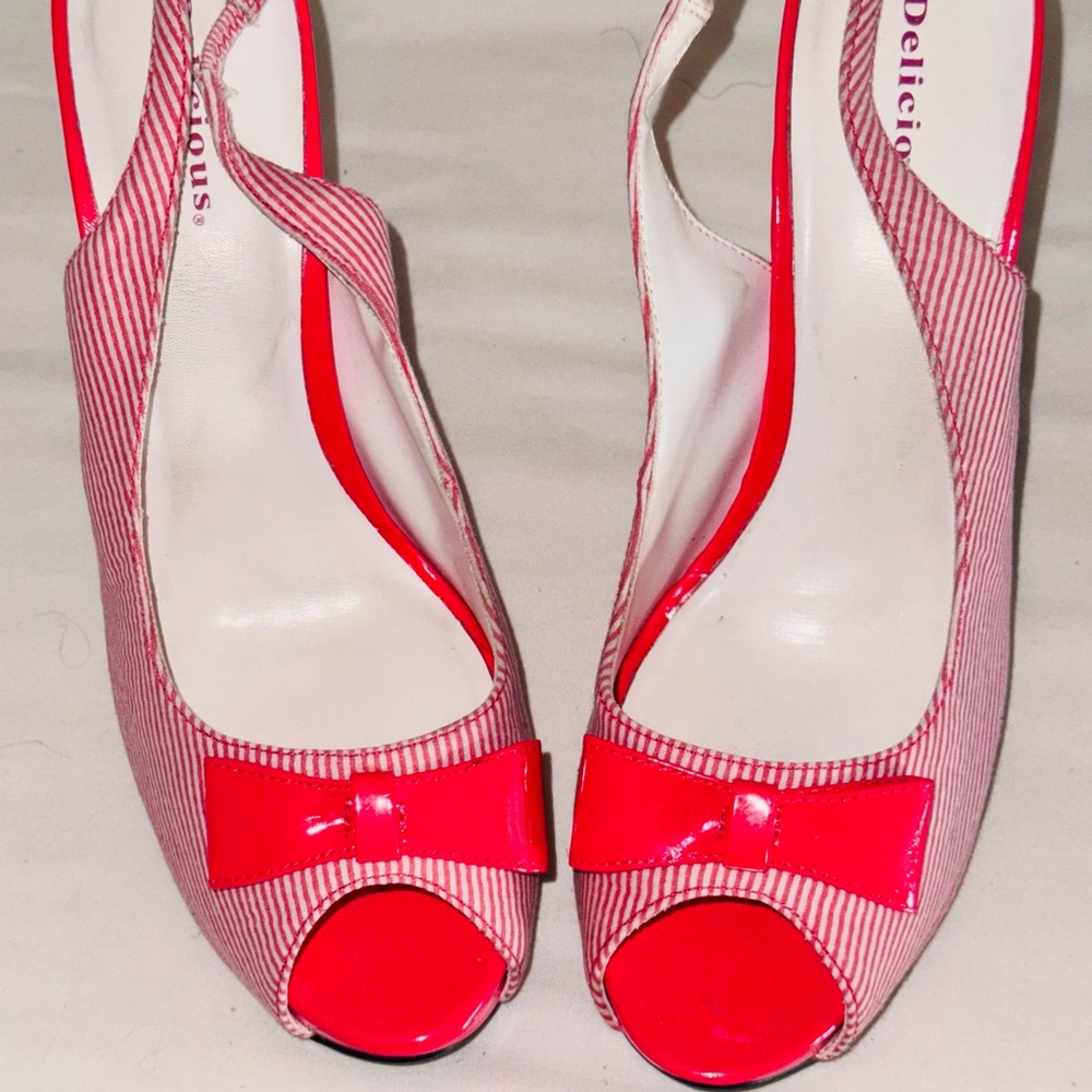 Delicious Striped Pink Slingback Heels